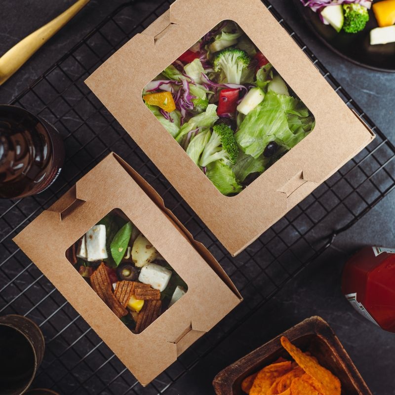 Kraft packaging - salad box on a wire board